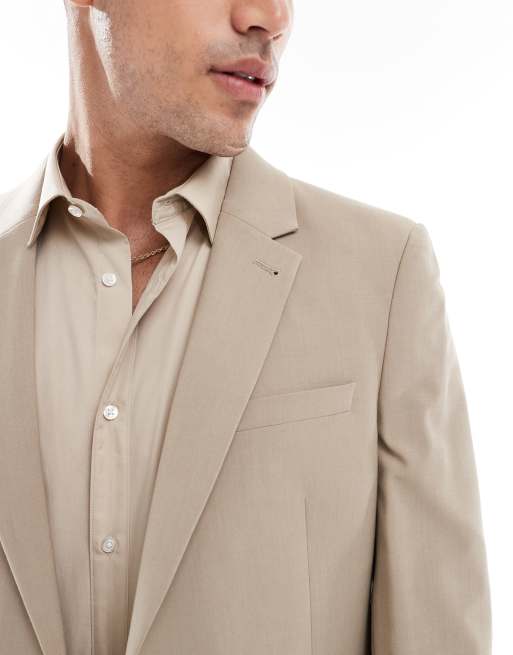ASOS DESIGN washable slim suit jacket with lightweight worsted wool in neutral, 3 of 5