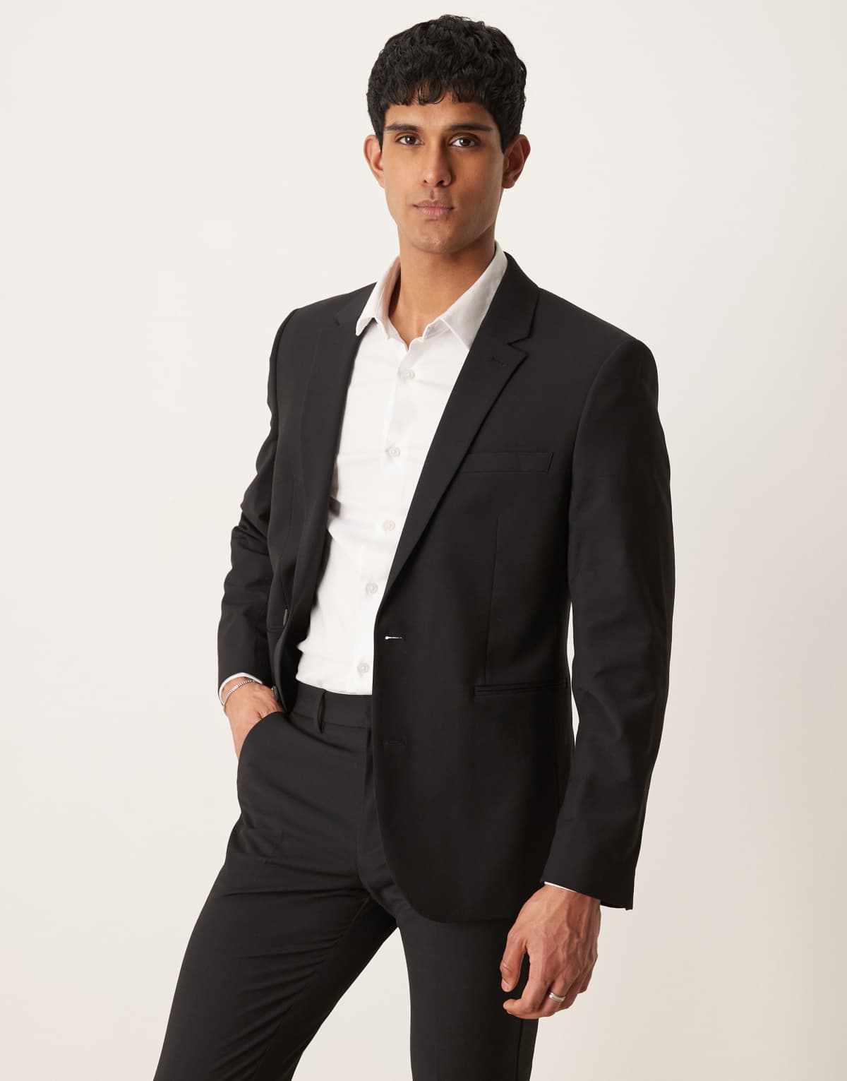 ASOS DESIGN washable slim suit jacket with wool in black