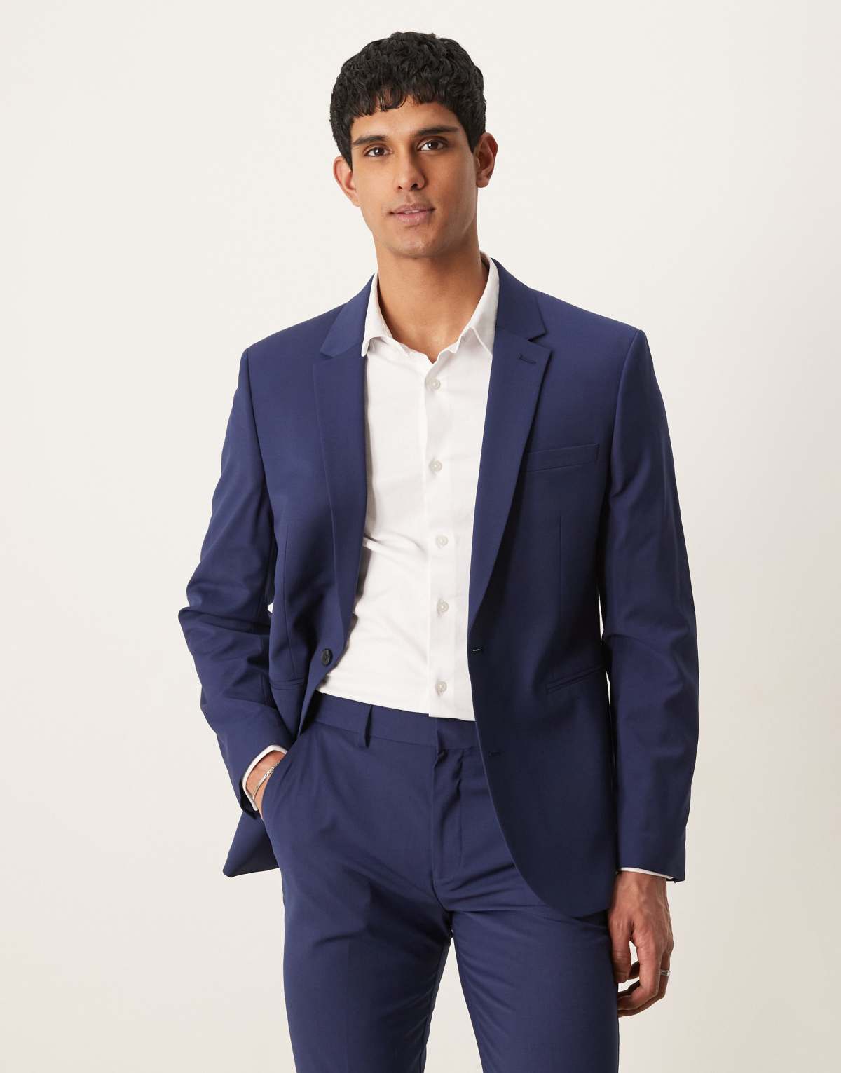 ASOS DESIGN washable slim suit jacket with wool in blue