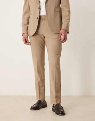 ASOS DESIGN washable slim wool mix suit pants in beige