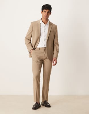 ASOS DESIGN ASOS DESIGN washable slim suit trousers with lightweight worsted wool in beige-Neutral