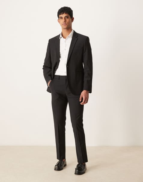 ASOS DESIGN washable slim suit trousers with lightweight worsted wool in black - BLACK - view 1
