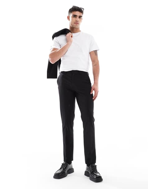 ASOS DESIGN washable slim suit trousers with lightweight worsted wool in black - BLACK - view 1