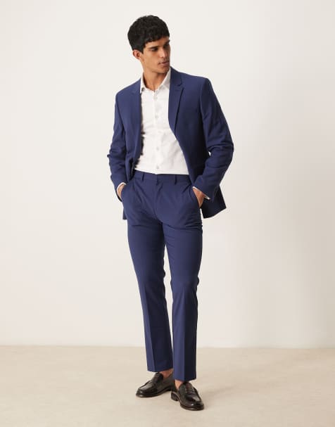 ASOS DESIGN washable slim suit trousers with lightweight worsted wool in blue - MBLUE - view 1