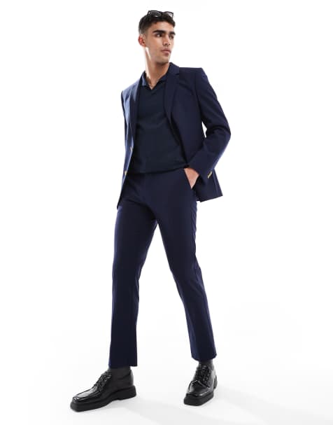 ASOS DESIGN washable slim suit trousers with lightweight worsted wool in navy - NAVY - view 1