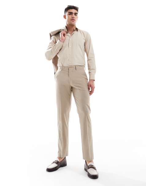 ASOS DESIGN washable slim suit trousers with lightweight worsted wool in neutral - BEIGE - view 1
