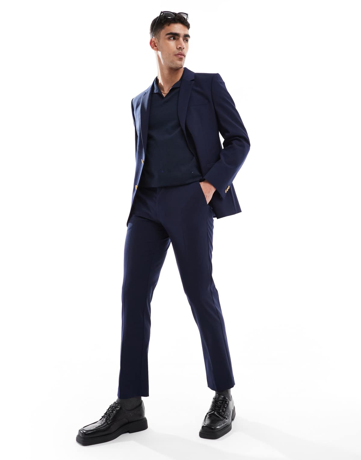 ASOS DESIGN washable slim suit trousers with worsted wool in navy