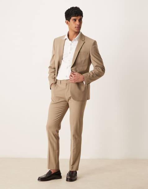 ASOS DESIGN washable slim suit with wool in beige - view 1