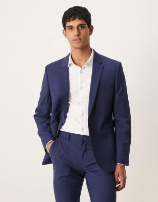 Asos Design Washable Slim Wool Mix Suit Jacket In Blue