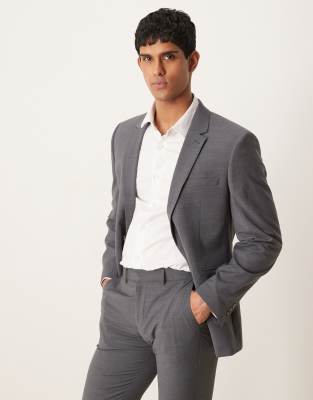 Asos Design Washable Slim Wool Mix Suit Jacket In Charcoal-gray