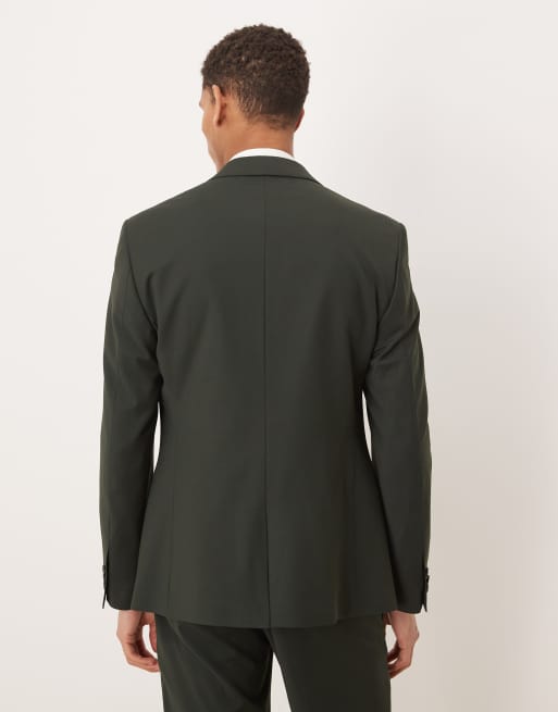 ASOS DESIGN washable wool-blend skinny suit jacket in dark green, 3 of 5