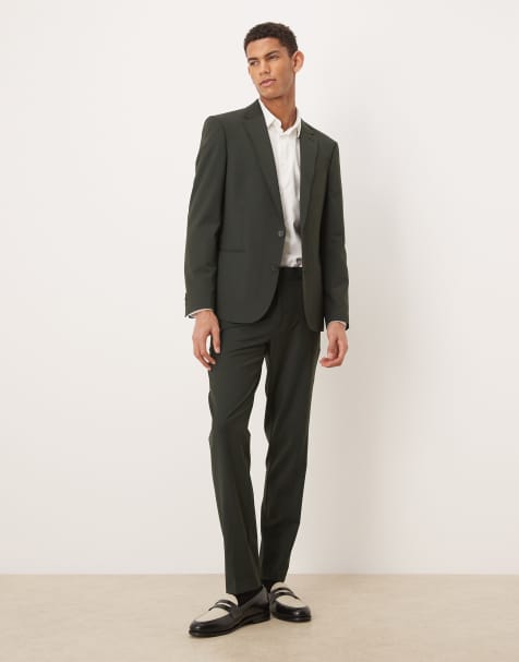 ASOS DESIGN washable wool-blend skinny suit pants in dark green - view 1