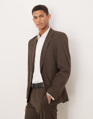 Asos Design Washable Wool Skinny Suit Jacket In Brown