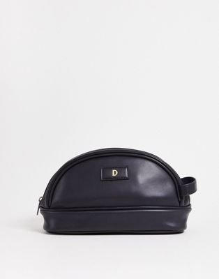 ASOS DESIGN washbag in faux leather with D initial in black