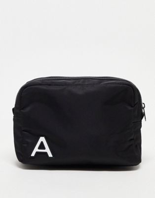 ASOS DESIGN washbag in with A initial in black - BLACK