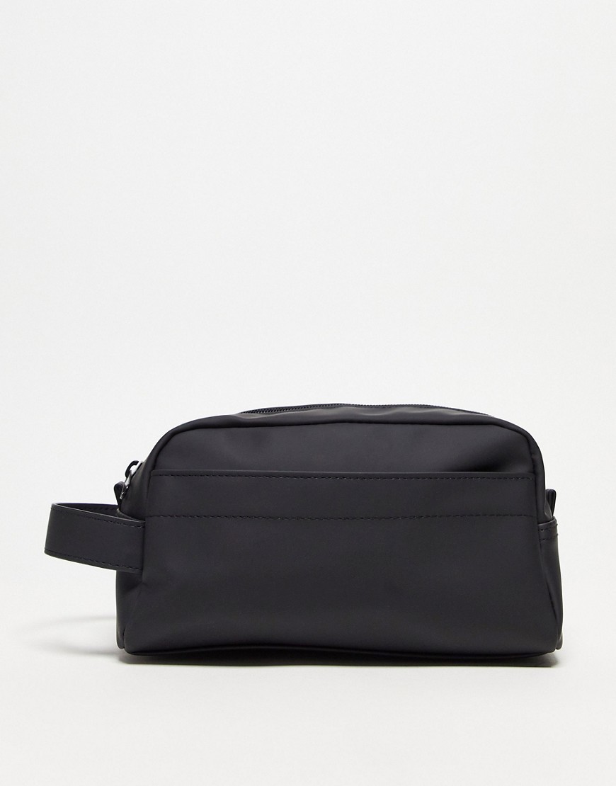 Asos Design Washbag With Coated Faux Leather In Black