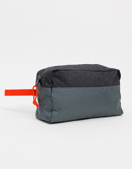 ASOS DESIGN washbag with constrast melton and canvas mix