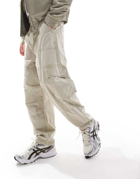 ASOS DESIGN washed baggy cargo pants with panel detailing in stone - view 1