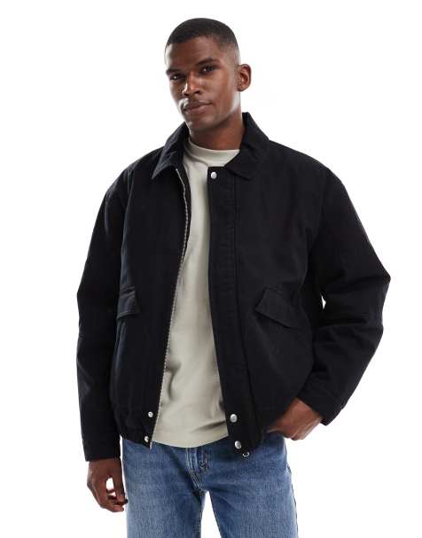 ASOS DESIGN washed bomber jacket in black - view 1