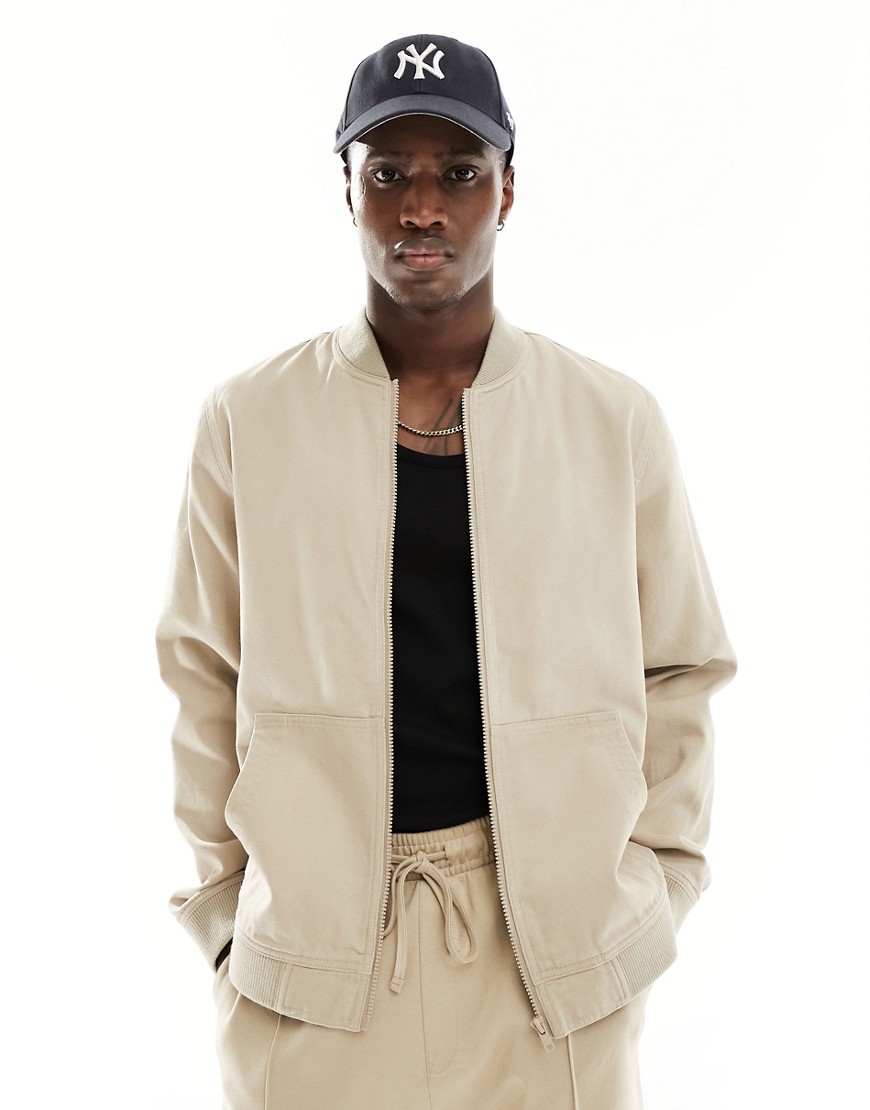 washed bomber jacket in green-Neutral
