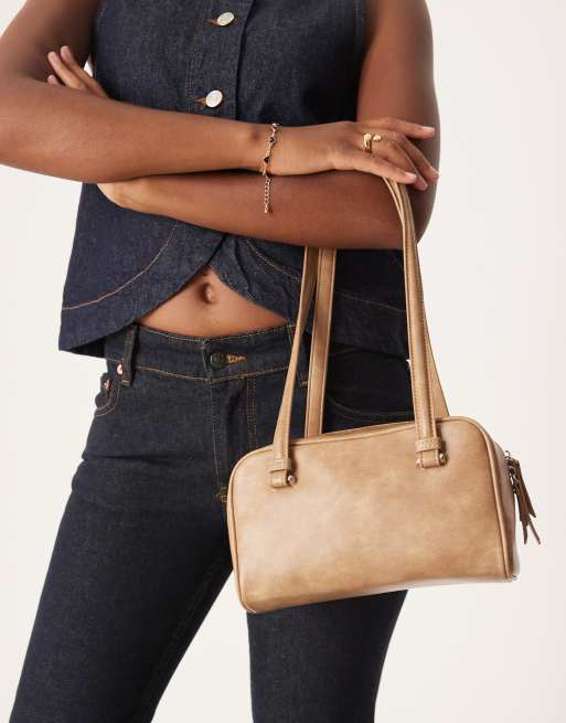 ASOS DESIGN washed boxy bowler bag in light tan