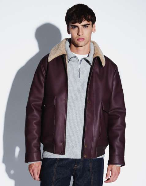 ASOS DESIGN washed burgundy aviator jacket - view 1