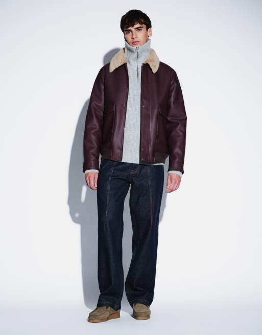 ASOS DESIGN washed burgundy aviator jacket, 2 of 9