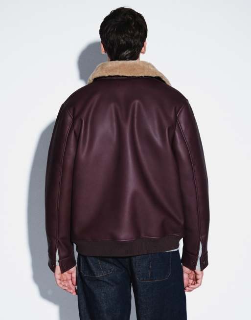 ASOS DESIGN washed burgundy aviator jacket, 4 of 9