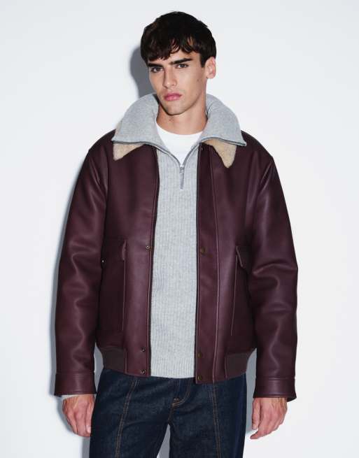 ASOS DESIGN washed burgundy aviator jacket, 5 of 9