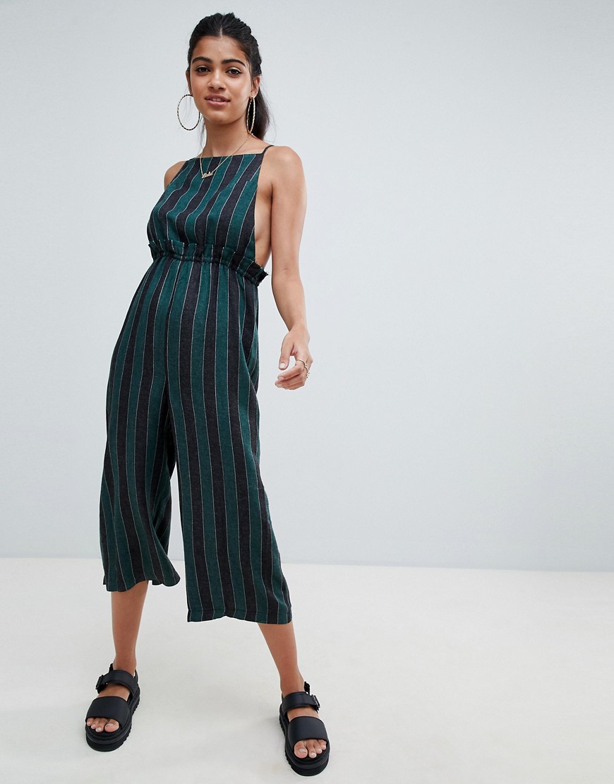 ASOS DESIGN washed cami jumpsuit with square neck in stripe print-Multi