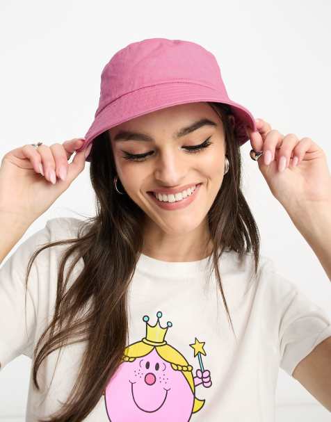 COLLUSION Unisex festival washed bucket hat with string in pink