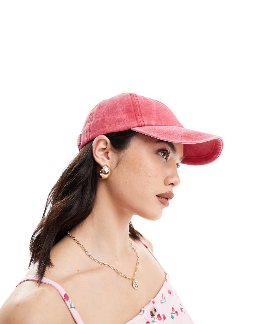 Asos Design Washed Cap In Red In Pink