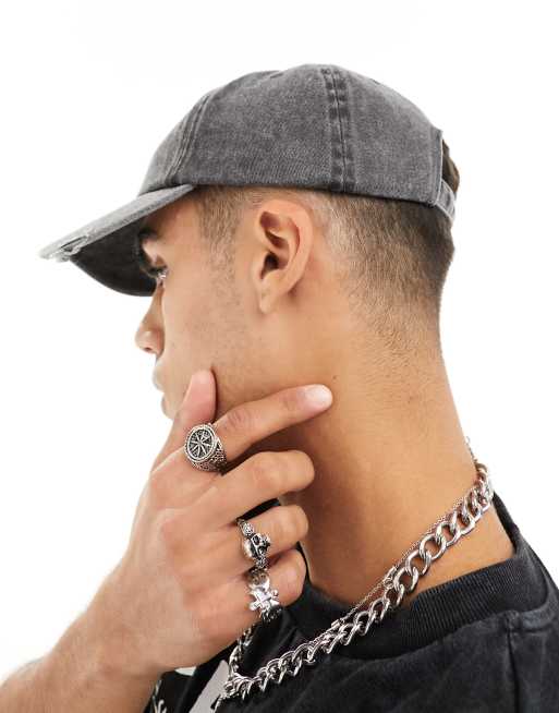 ASOS DESIGN washed cap with skeleton embroidery in black, 3 of 4
