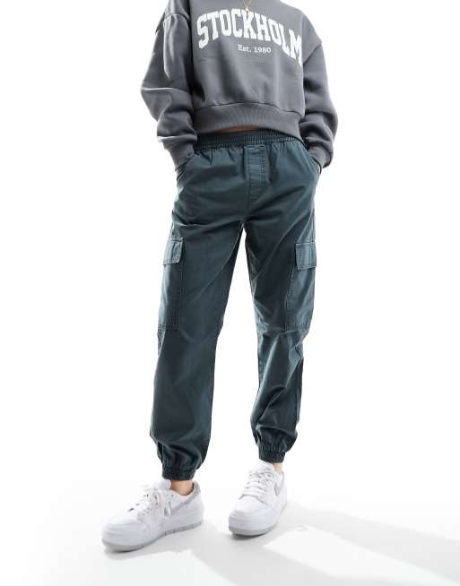 Mid Rise Cargo Pants - Washed Grey