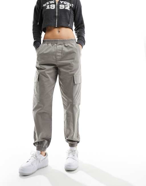 Mid Rise Cargo Pants - Washed Grey