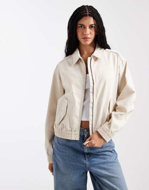 ASOS DESIGN washed cotton bomber jacket in cream - view 1