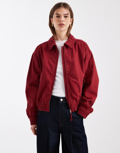 ASOS DESIGN washed cotton bomber jacket in red - view 1