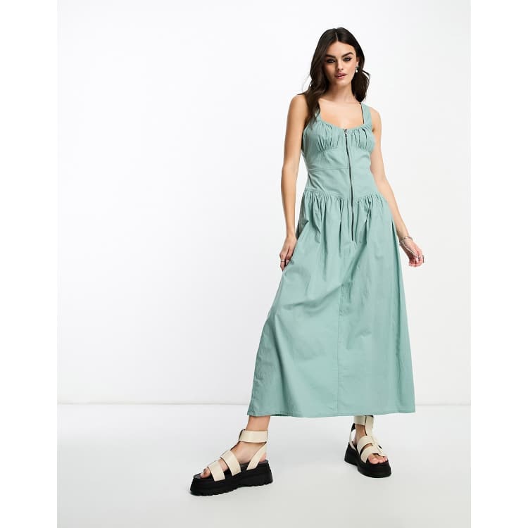 ASOS DESIGN washed cotton drop waist utility midi dress with zip