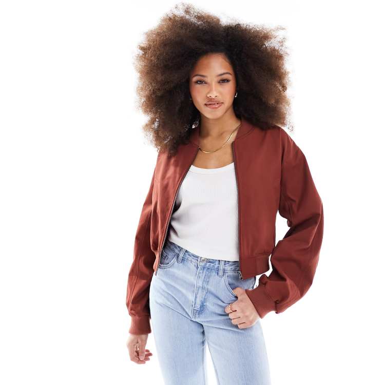 ASOS DESIGN washed cotton summer bomber jacket in terracotta