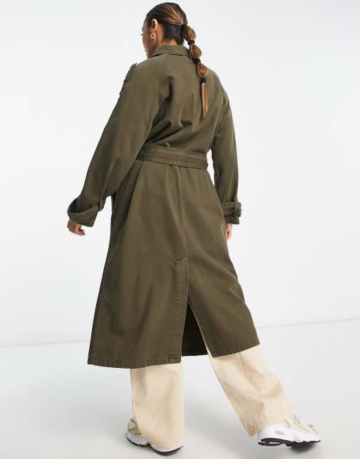 ASOS DESIGN washed cotton trench coat in khaki, 2 of 4