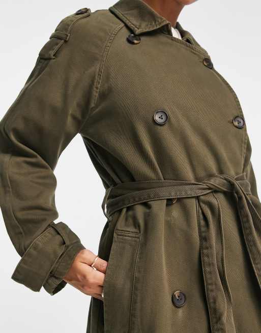 ASOS DESIGN washed cotton trench coat in khaki, 3 of 4