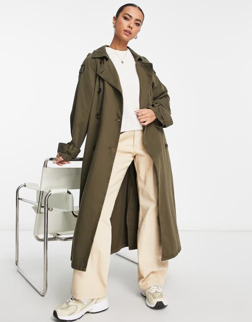 ASOS DESIGN washed cotton trench coat in khaki