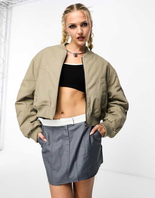 ASOS DESIGN cropped bomber jacket in khaki