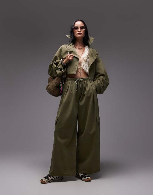 ASOS DESIGN washed cropped trench jacket in khaki