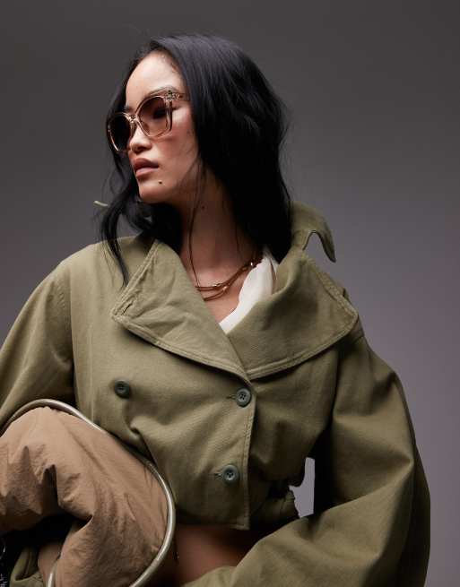 ASOS DESIGN washed cropped trench jacket in khaki ASOS