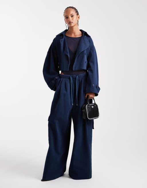 ASOS DESIGN washed cropped trench jacket in navy