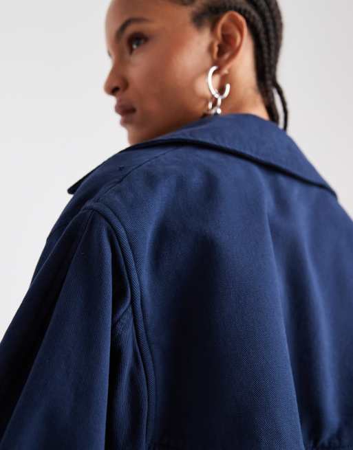 ASOS DESIGN washed cropped trench jacket in navy