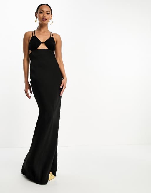 ASOS DESIGN halter maxi dress with extreme cut out back detail in black