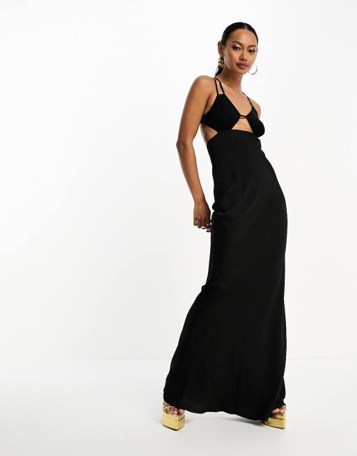 ASOS DESIGN halter maxi dress with extreme cut out back detail in black