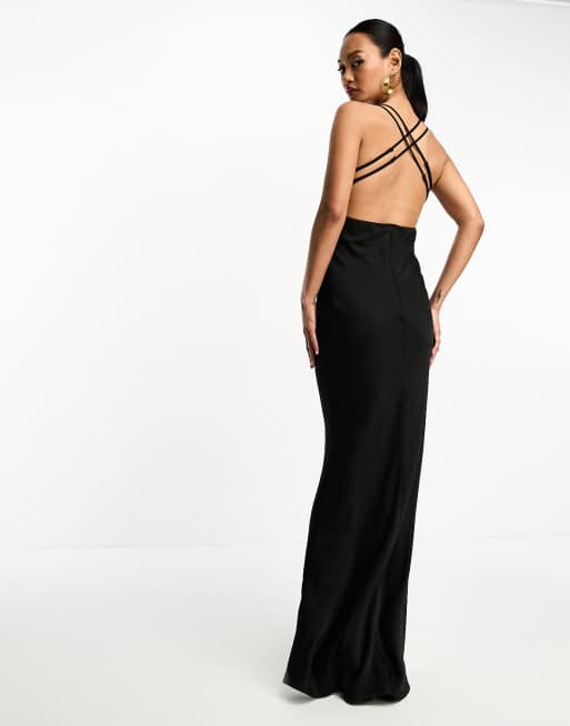 ASOS DESIGN halter maxi dress with extreme cut out back detail in black